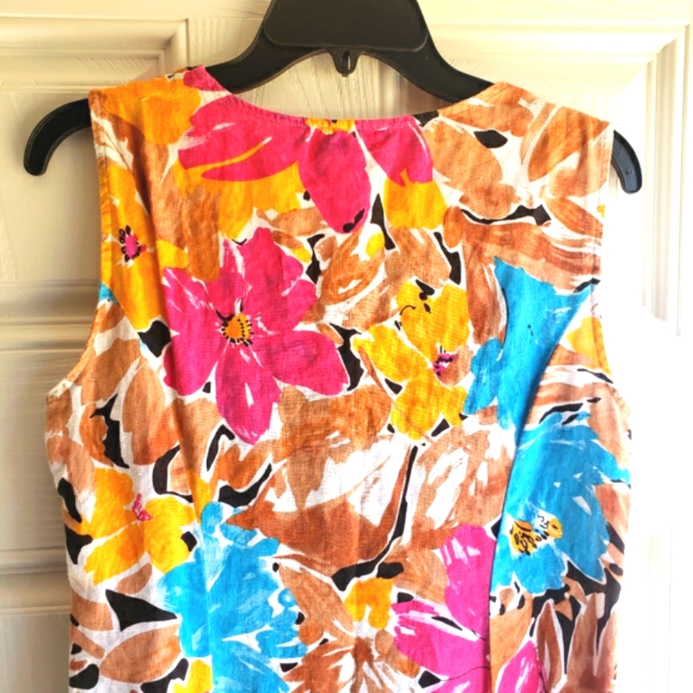 Choices 100% Linen Floral Sleeveless V Neck Dress Size Medium - Picture 4 of 9